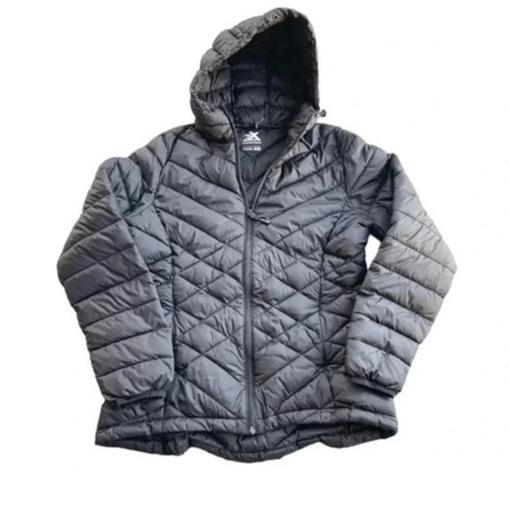 Zeroxposure hooded puffer quilted jacket full zip black size S NWOT with flaw